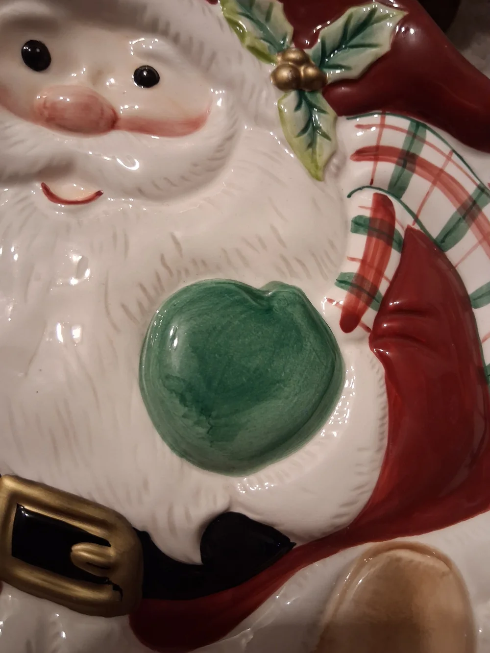 Fitz and Floyd Ceramic Santa Serving Plate - Red, Green & Cream